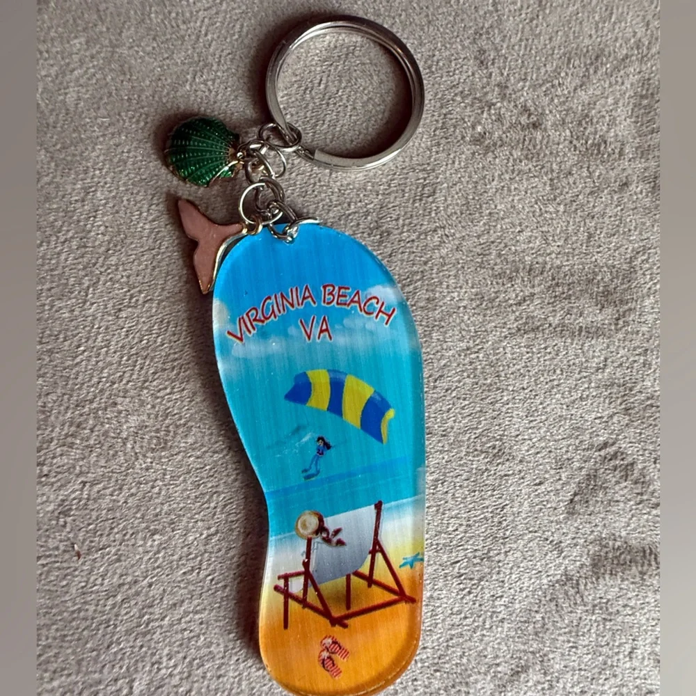 Virginia Beach Flip Flop Keychain - Blue & Yellow